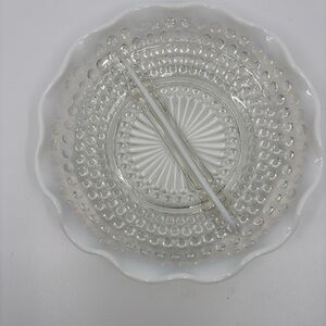 Vintage Fenton Hobnail Divided Glass Dish - white opalescent